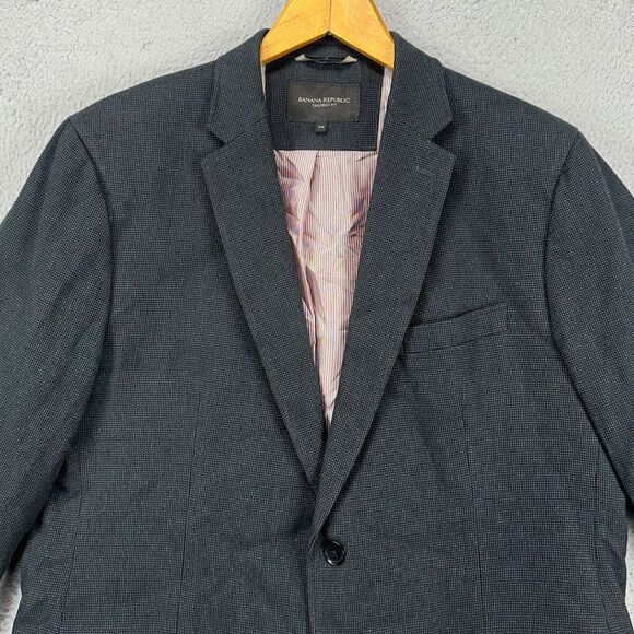 Banana‎ Republic Sport Coat Blazer Adult 44R Black Tailored Fit Elbow Patch Mens - Picture 1 of 14